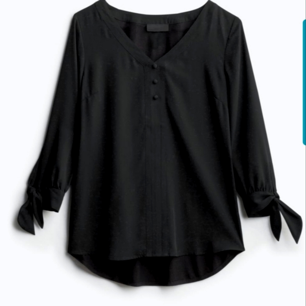 Collyn Mixed Material Blouse - Black XL by Fortune + Ivy